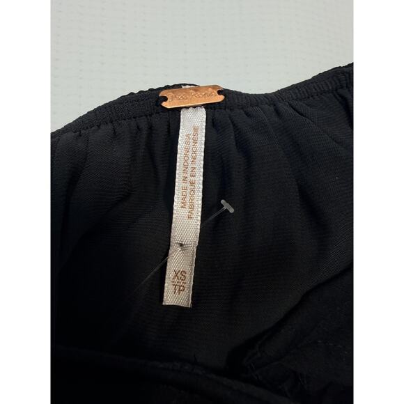 Free People Shirt Womens XS Black Off Shoulder Button Front Boho Blouse - Picture 5 of 10